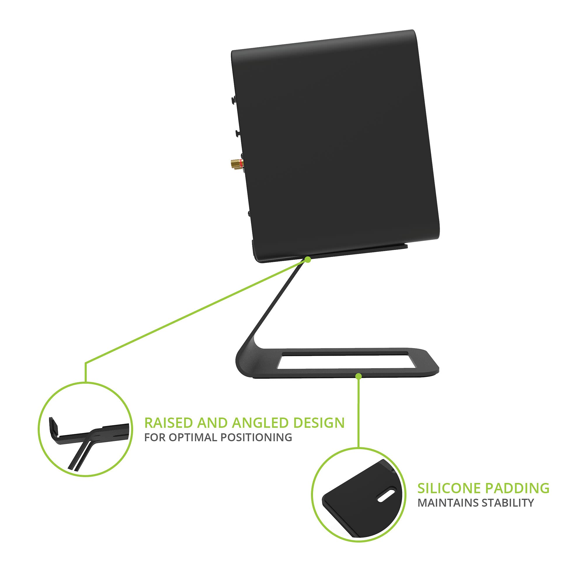 Kanto SE4 Elevated Desktop Speaker Stands for Medium Bookshelf Speakers & Mid-Size 3”-4” Studio Monitors | 5.6” Tall | Supports 9 lbs | Damping 2.0 mm Silicone Padding | ¼”-20 Mounting | Black | Pair
