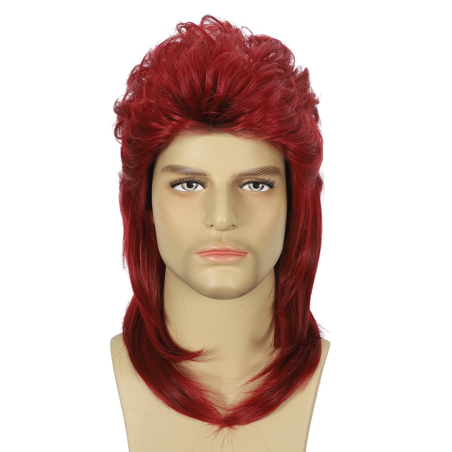 Sabosi Mullet Wig 80s Men Wig,Punk Rocker Hair Party Daily Halloween Costumes Long Wigs (Red), Long Red - Image 3