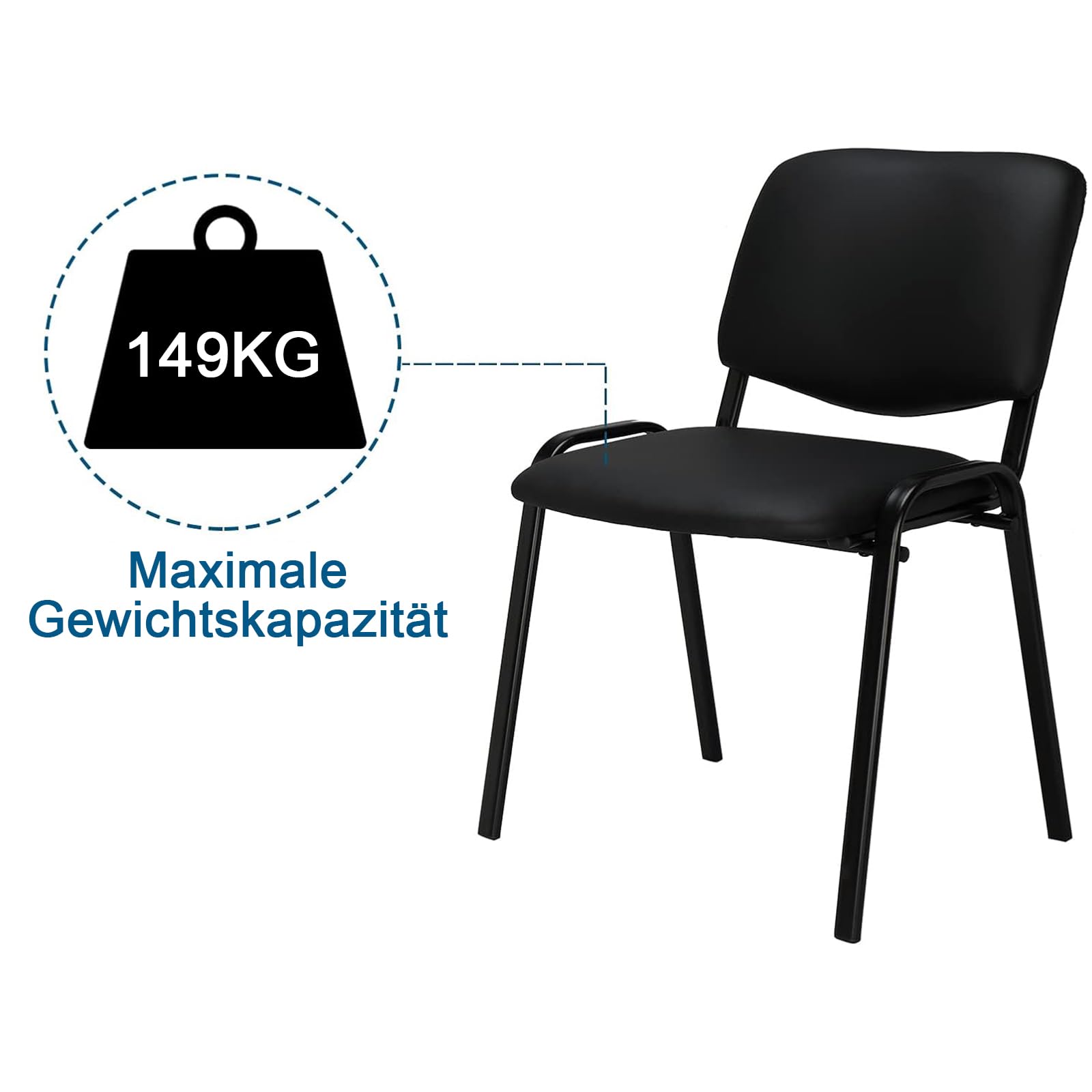 LEADZM Sedie impilabili, sedia da ufficio, senza braccioli, con seduta imbottita e schienale, per conferenze, casa, ufficio, reception, 5 pezzi, colore: nero