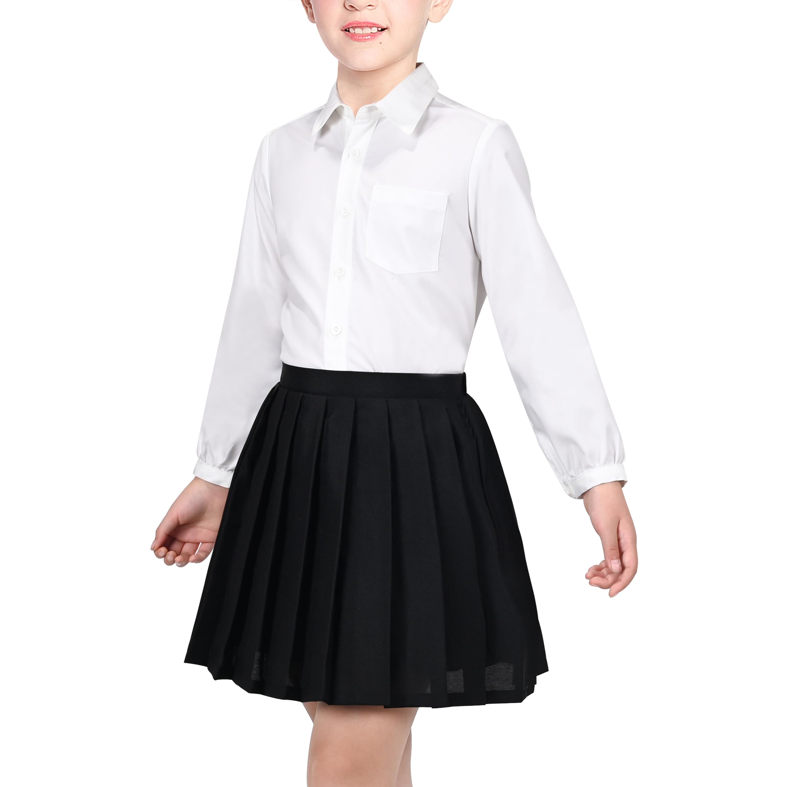 Sunny Fashion Girls Outfit Set 2 Piece White Shirt Black Pleated Skirt School