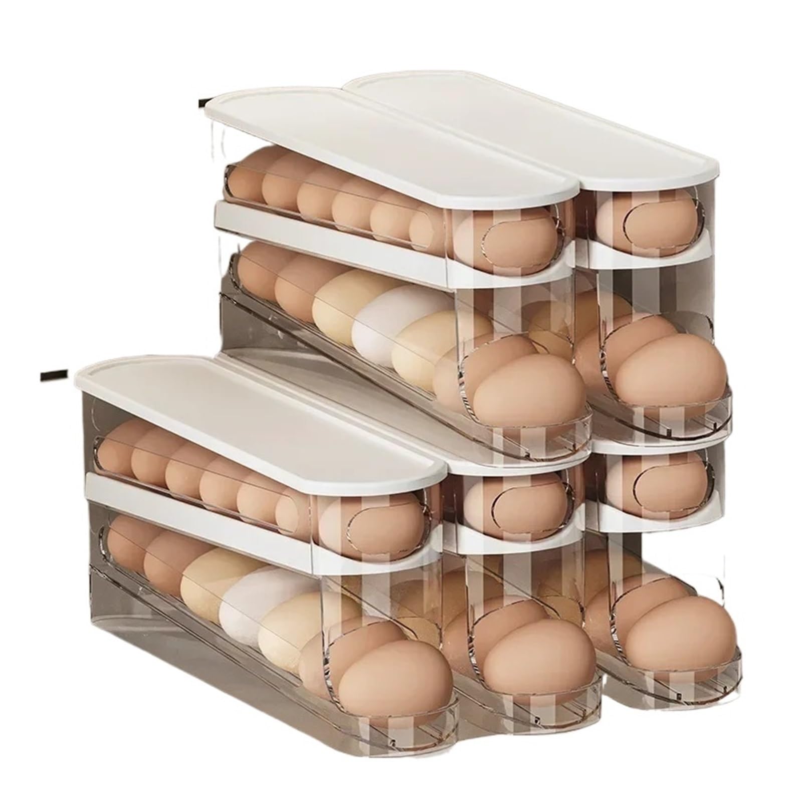 Doppelschichtige Kühlschrank-Eieraufbewahrungsbox, Automatischer Rollender Eierhalter(Transparent 1pc)