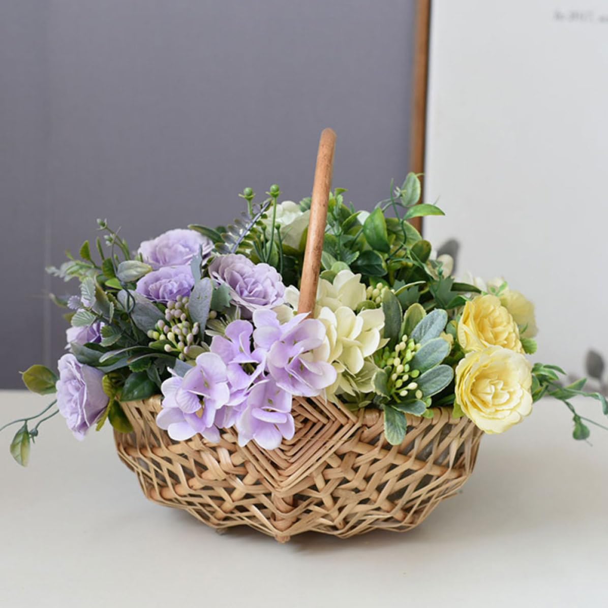 Blumenkorb Geflochten aus Weide Kleiner Tragbarer Korb mit Henkel für Hochzeitsblumenmädchen und Obst Handgefertigter Mehrzweckkorb für Tischdeko und Picknick