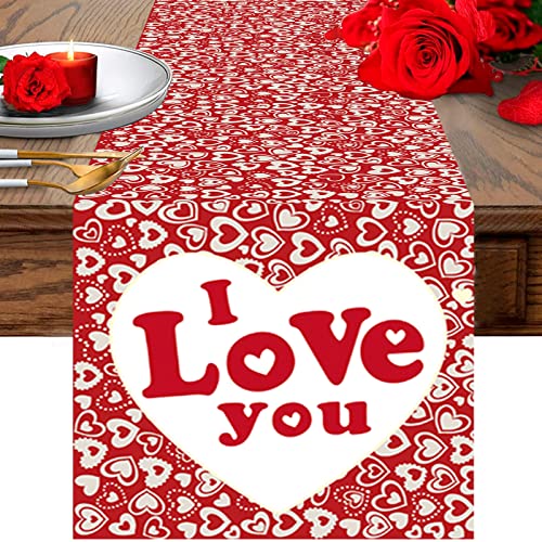 Camino de mesa para el día de San Valentín camino de mesa de corazón rojo camino de mesa de 71x14 pulgadas decoraciones de línea de mesa para día de San Valentín boda aniversario compromiso fiesta Cover