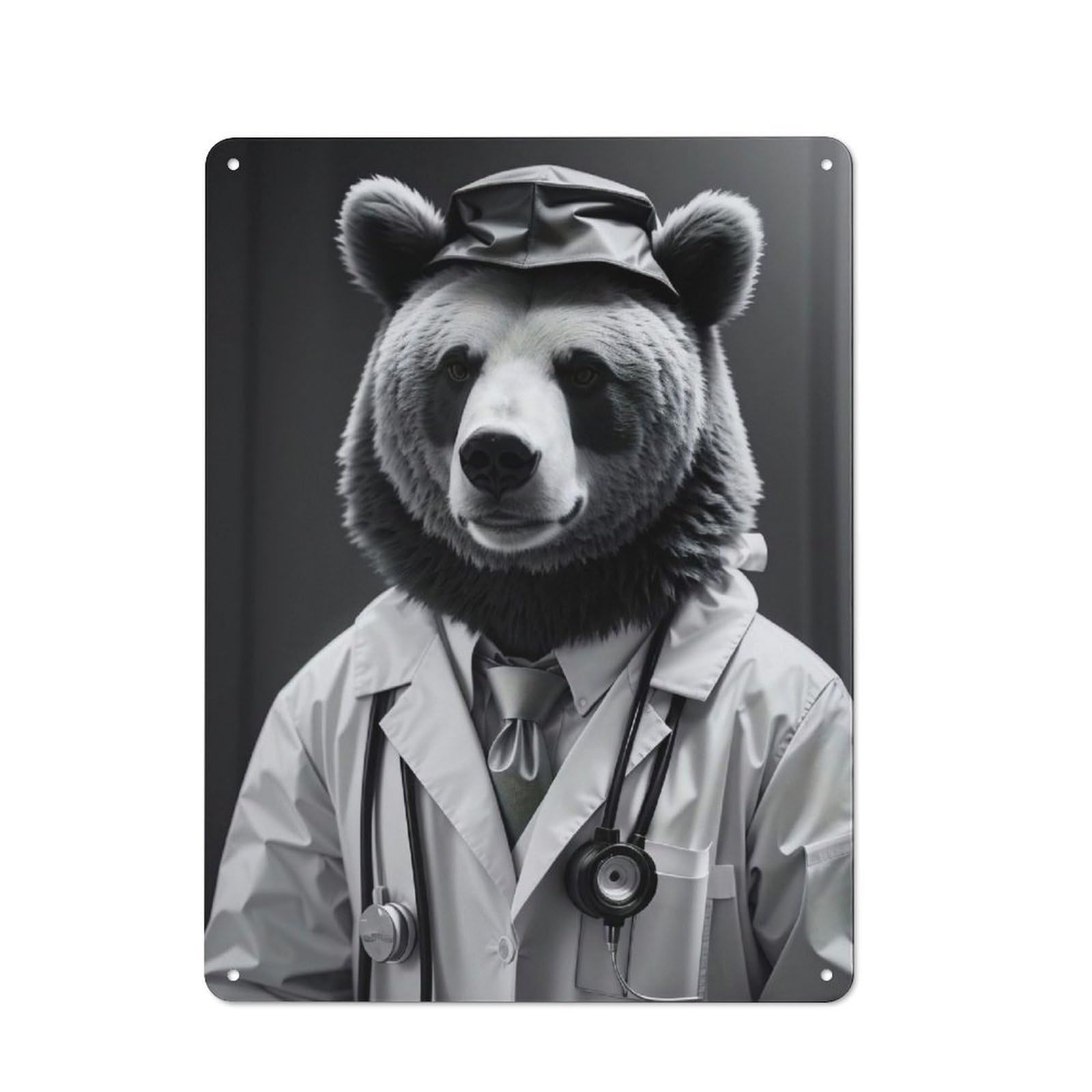 Junmoney Doctor Bear Office Metal Sign 40X30cm, Understated Office Wall Decor For Workspace, Cafe, Shop Or Desk Area