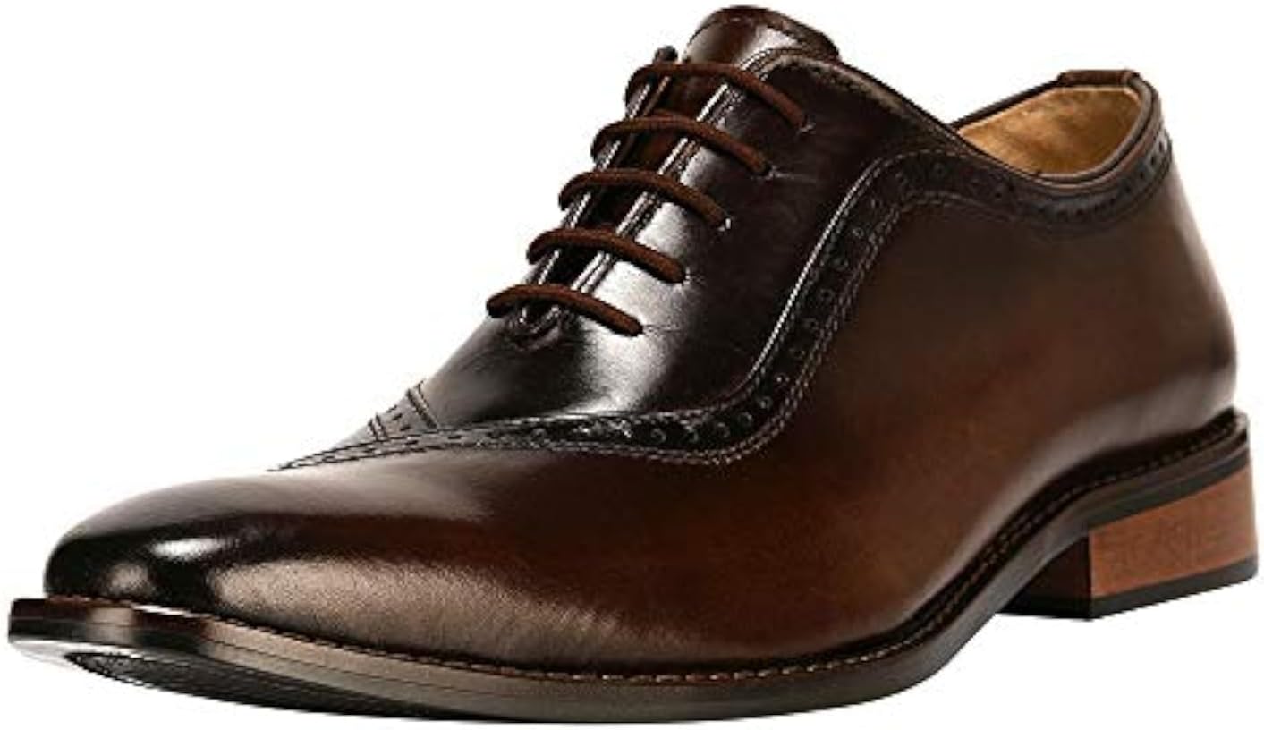 Mens Burnished Toe Genuine Leather Adults Lace Up Oxford Dress Shoes