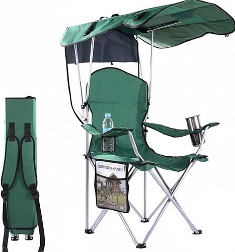 Miniatura 14 de Sillas de Camping Plegables Portátiles con Toldo de Sombra, Silla de Playa para Adultos, Tela Oxford 600D Duradera Resistente a la Intemperie, Silla