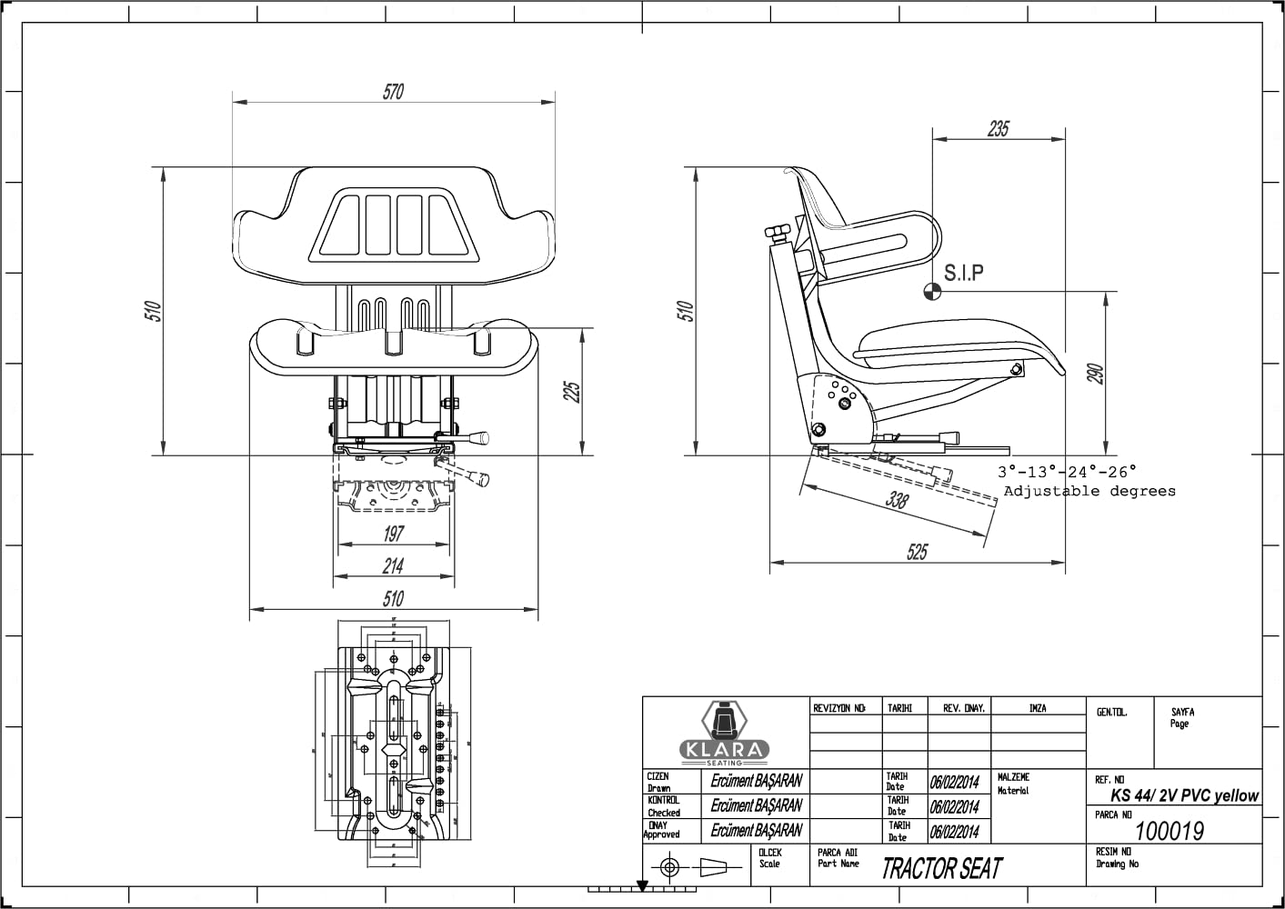 Schleppersitz Traktorsitz Universalsitz KS 44/2V PVC Gelb gefedert kompatibel mit John Deere