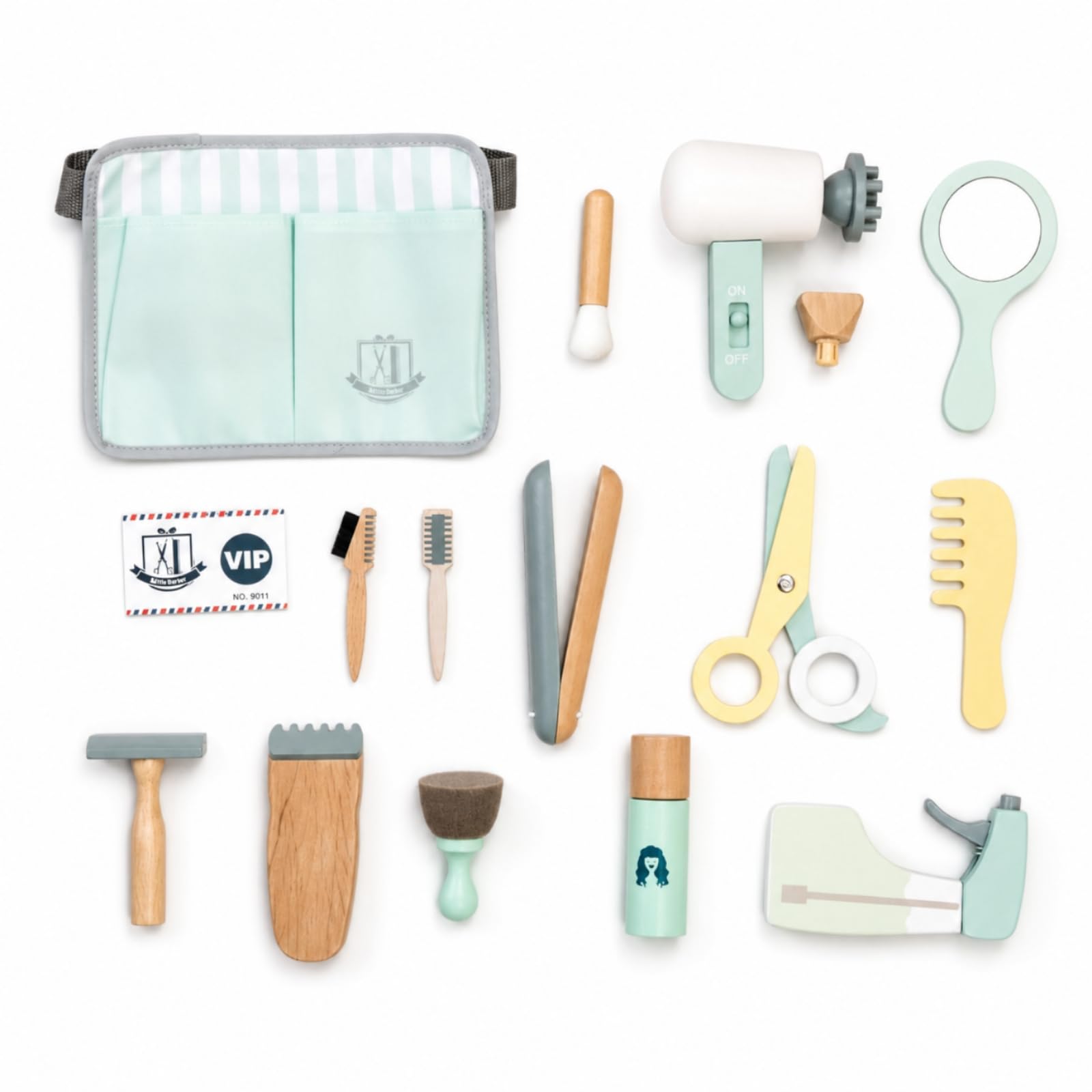 Kit di Bellezza Giocattolo Educativo Set da Parrucchiere Giocattolo in Legno Gioco di Ruolo Set da Parrucchiere con Asciugacapelli per