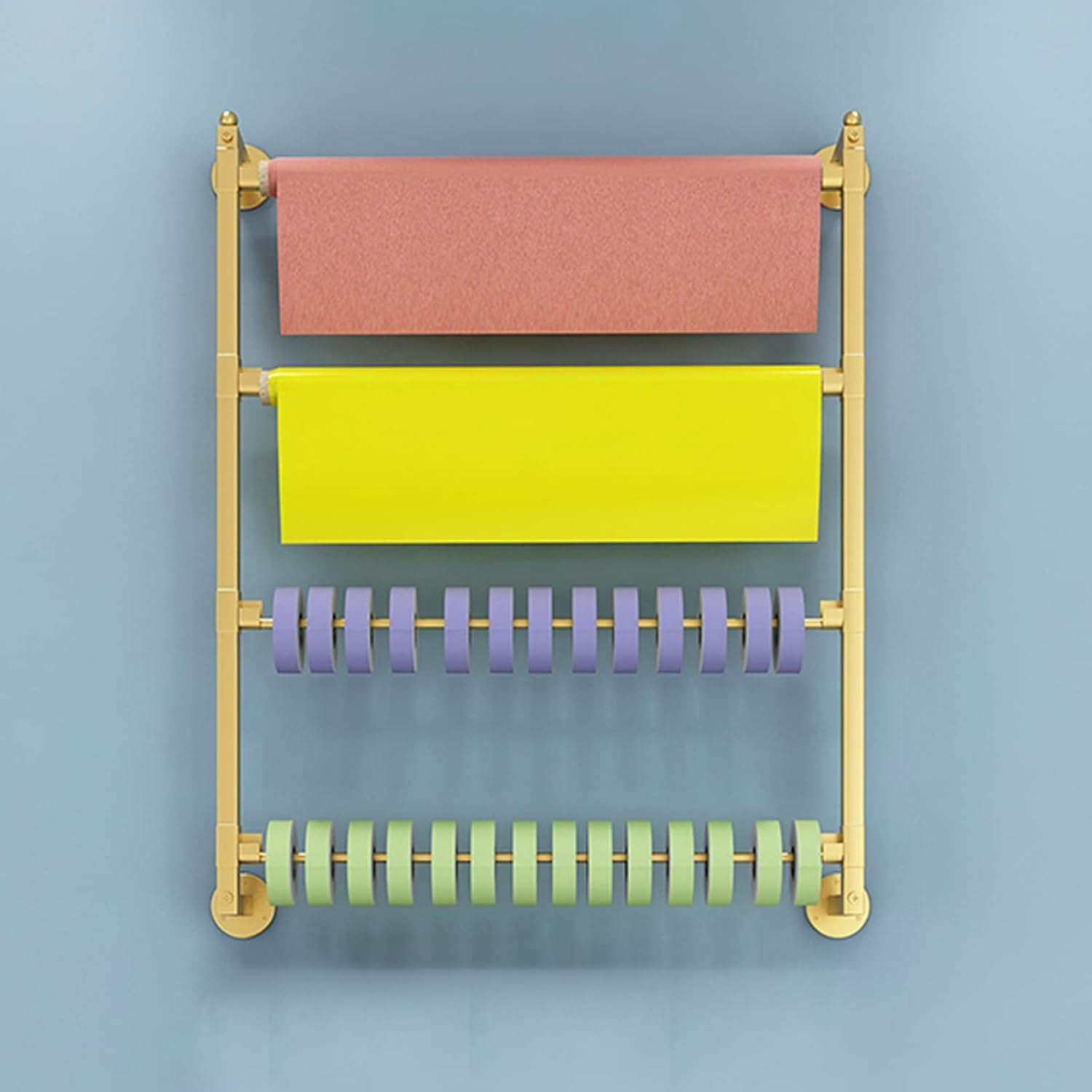 Ribbons,Wall Roll Spool Holder for Gift Wrapping Paper, Cellophane, Vinyl Rolls, Paper & Arts Crafts Items, Space Saving Label Dispenser, Hardware Included(Gold,70x3x90cm)