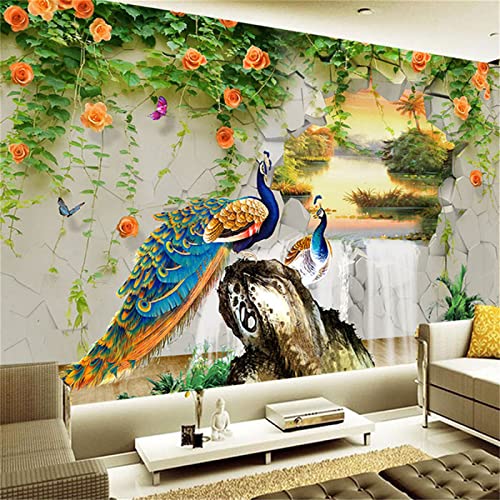 Hrogdo Peacock Wall Mural Wallpaper,Flower Plant 3D Print Wall Mural,Large Mural Wallpaper Wall Stickers For Room Living Room Tv Sofa Backdrop Decor,108" W X 75" H -Silk #TOP1
