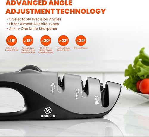 Miniatura 3 de Afilador de cuchillos prémium con perilla de ángulo ajustable, herramienta de afilado manual de mano para cuchillos y tijeras de cocina, incluye