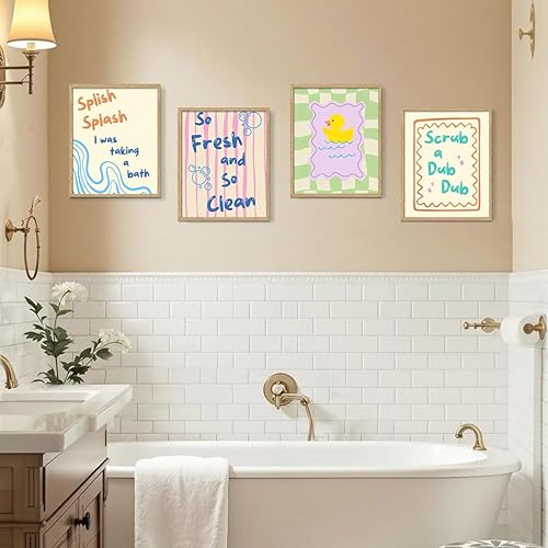 Miniatura 2 de YZSLA Impresiones artísticas para pared de baño para niños, póster retro de pato de goma preppy, divertidas decoraciones de pared para niños, cuarto