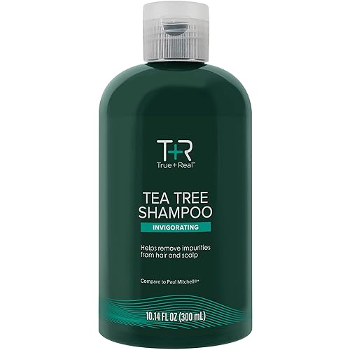 True+Real Champú de árbol de té, cuidado vigorizante del cuero cabelludo, aroma refrescante a menta, para todo tipo de cabello, 10.14 onzas