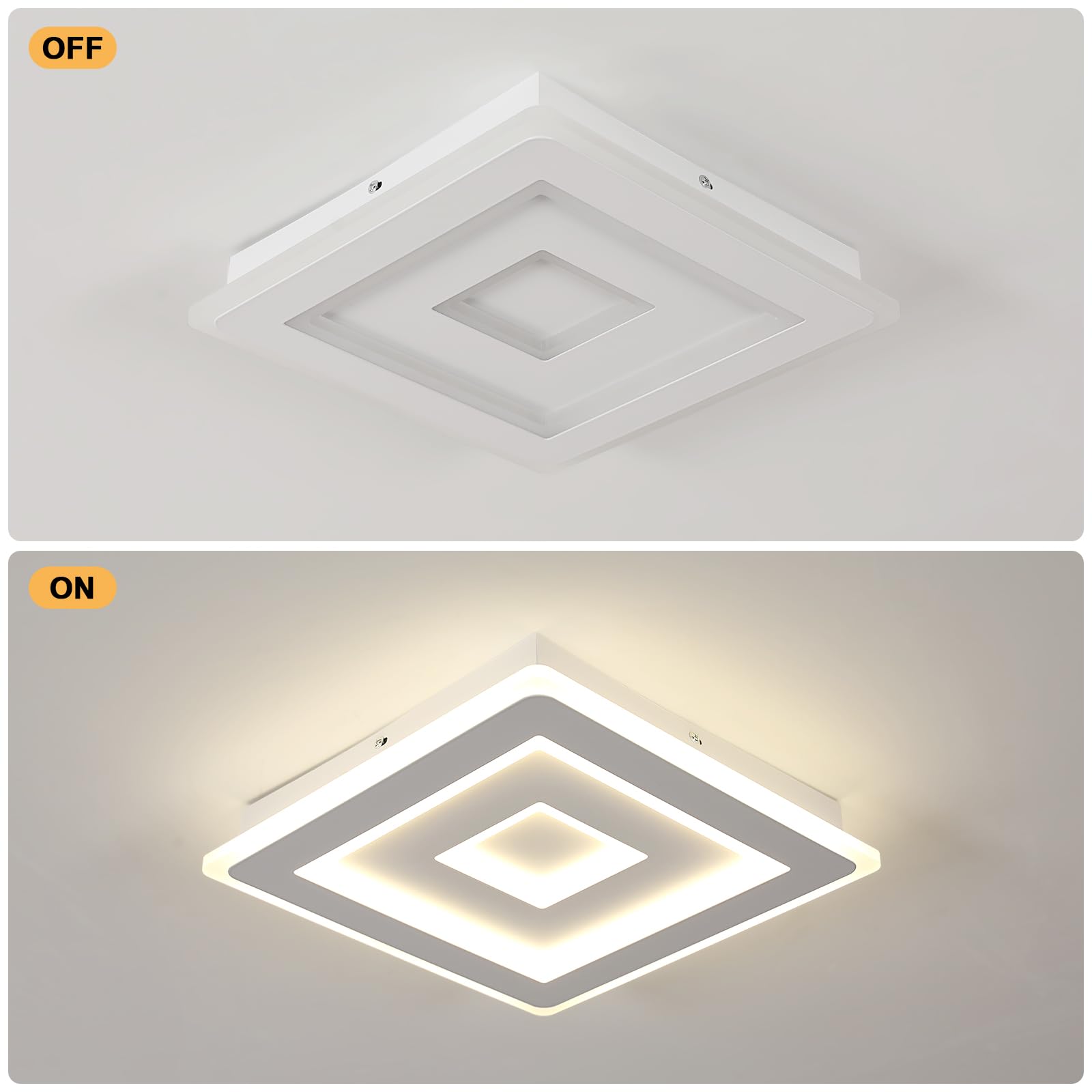 Comely – Plafoniera LED da soffitto quadrata moderna, 52W. Lampada LED bianca per diversi ambienti come camera da letto e soggiorno. Luce naturale 4500K. Lato: 40cm.