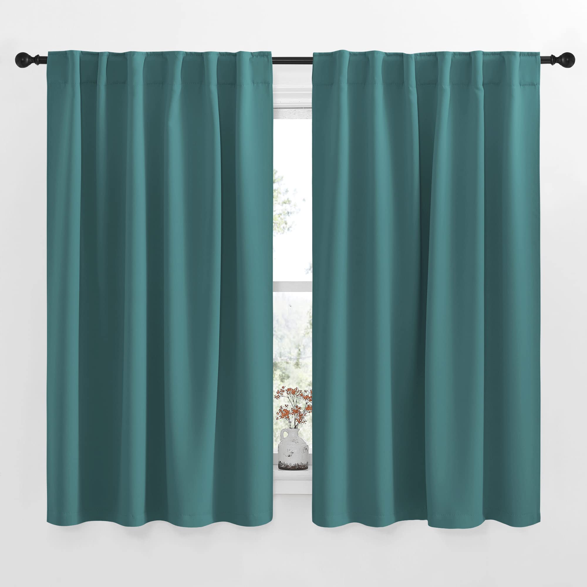 NICETOWN Bedroom Curtains Blackout Panels - (Sea Teal) 52 inches x 63 inches, Double Panels, Thermal Insulated Rod Pocket/Back Tab Blackout Curtains for Dining Room Window