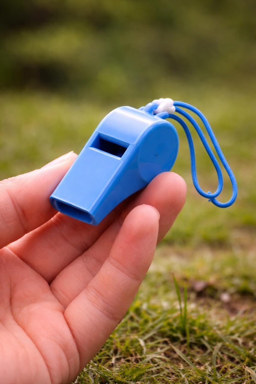 Blue Decorative Whistle with Plastic Lanyard for Football and Sports Matches, Pack of 12