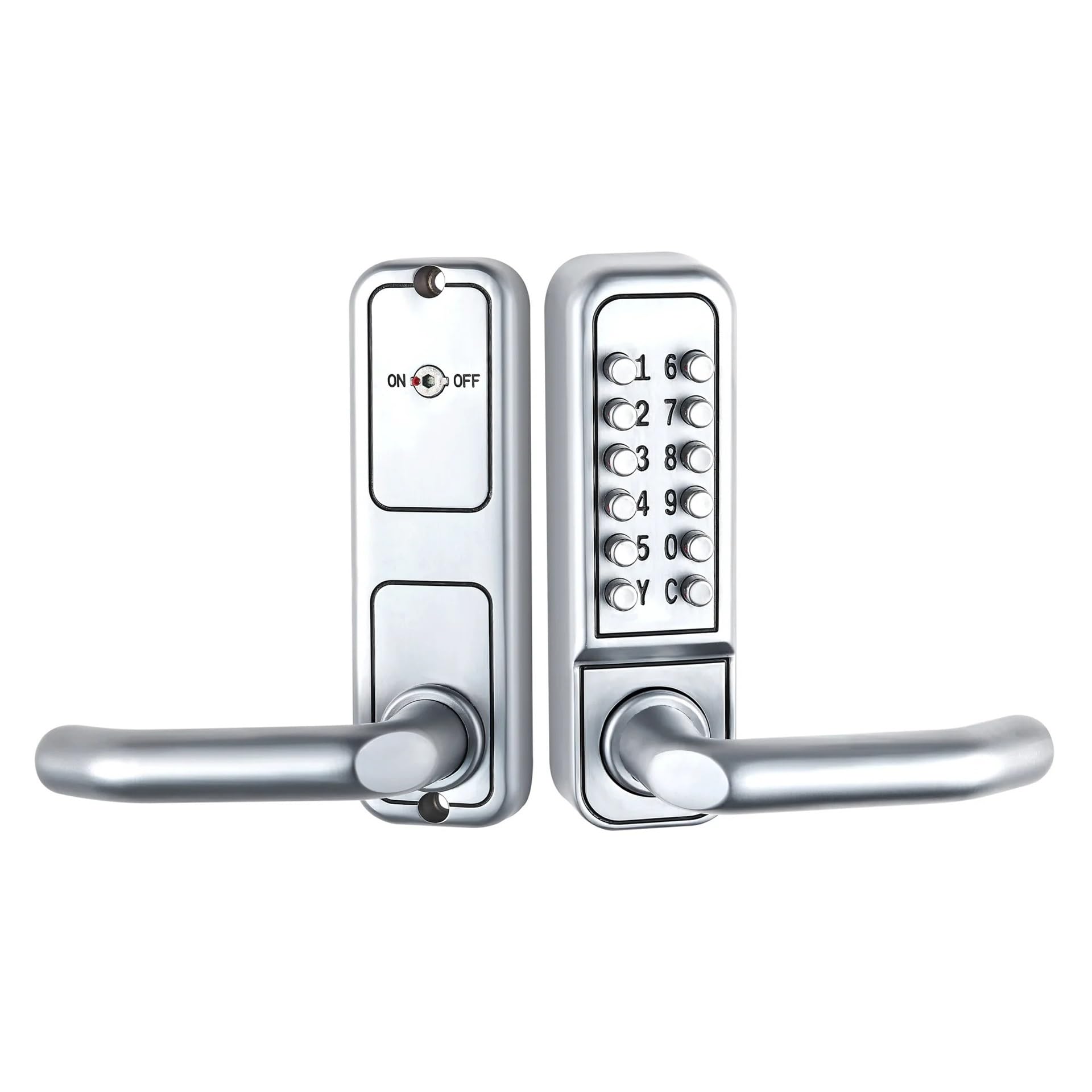 Oshpmbdlyfj Silver Keyless Mechanical Door Lock Push Button Digital Combination Code Password Zinc Alloy Lock With Handle(Silver)