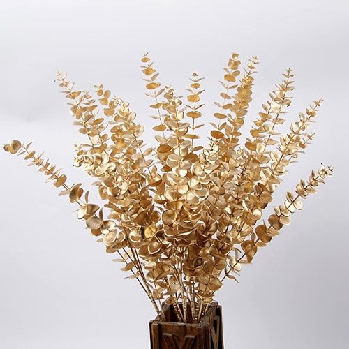 Miniatura 5 de Plantas artificiales para decoración navideña, eucalipto dorado falso, arbustos de hierba de plástico, hojas para interiores y exteriores, hogar,