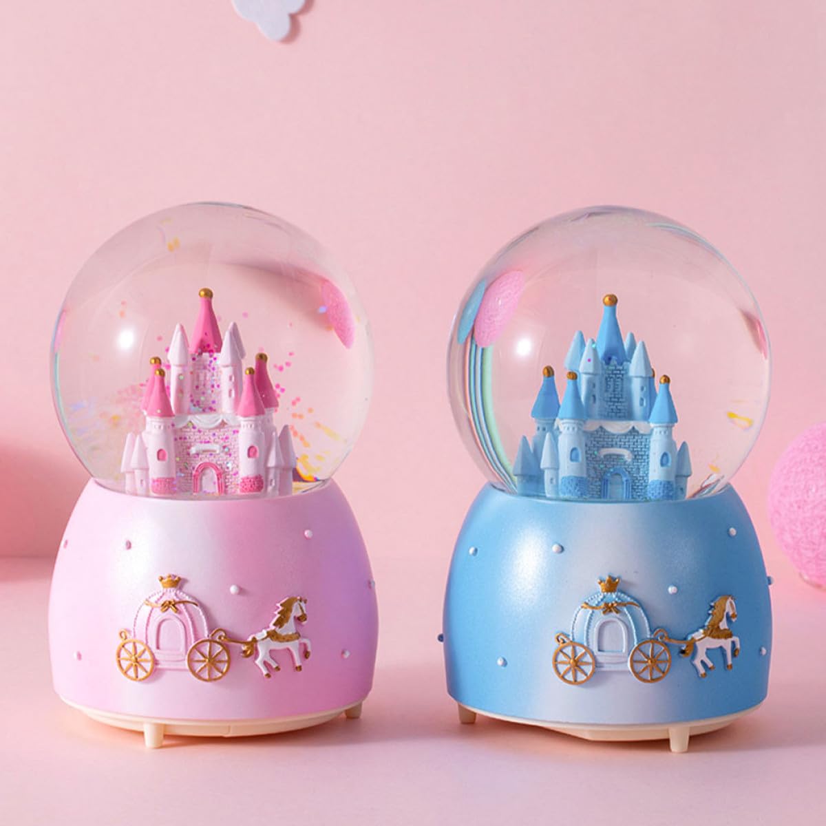Uonlytech Caja de Música Bola de Cristal Decorativa Azul Resina y Vidrio, 3 Piezas, Adecuado para Decoración de Habitación y Escritorio Infantil