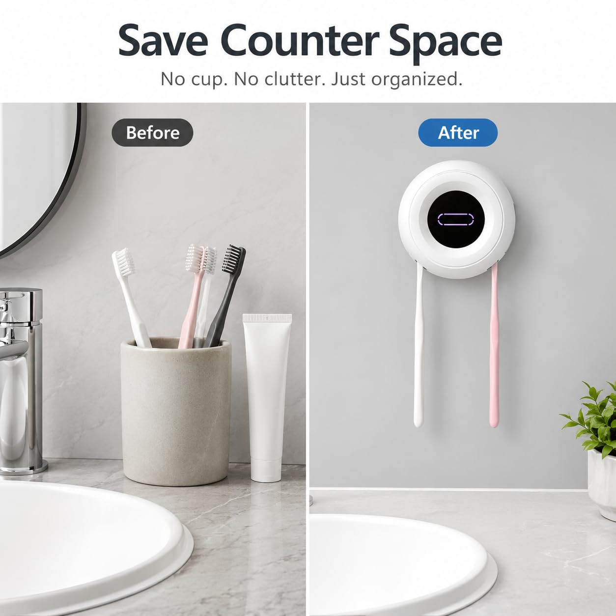 Portaspazzolino da parete con asciugatura UV e riscaldata, supporto estetico per spazzolino da denti per il bagno, si adatta alla maggior parte degli spazzolini da denti, organizer elettrico a