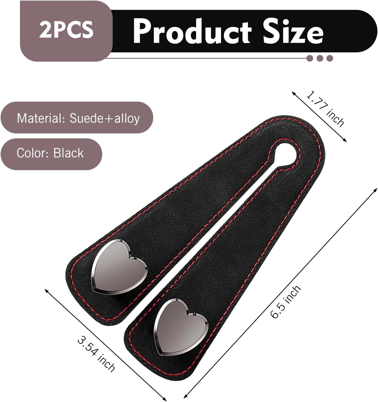 2 PCS Car Seat Headrest Hook, Suede Cute Heart Shape Metal Double Head Purse Hook, Universal Automotive Seat Back Storage Hanger, Car Accessories for Women (Black)