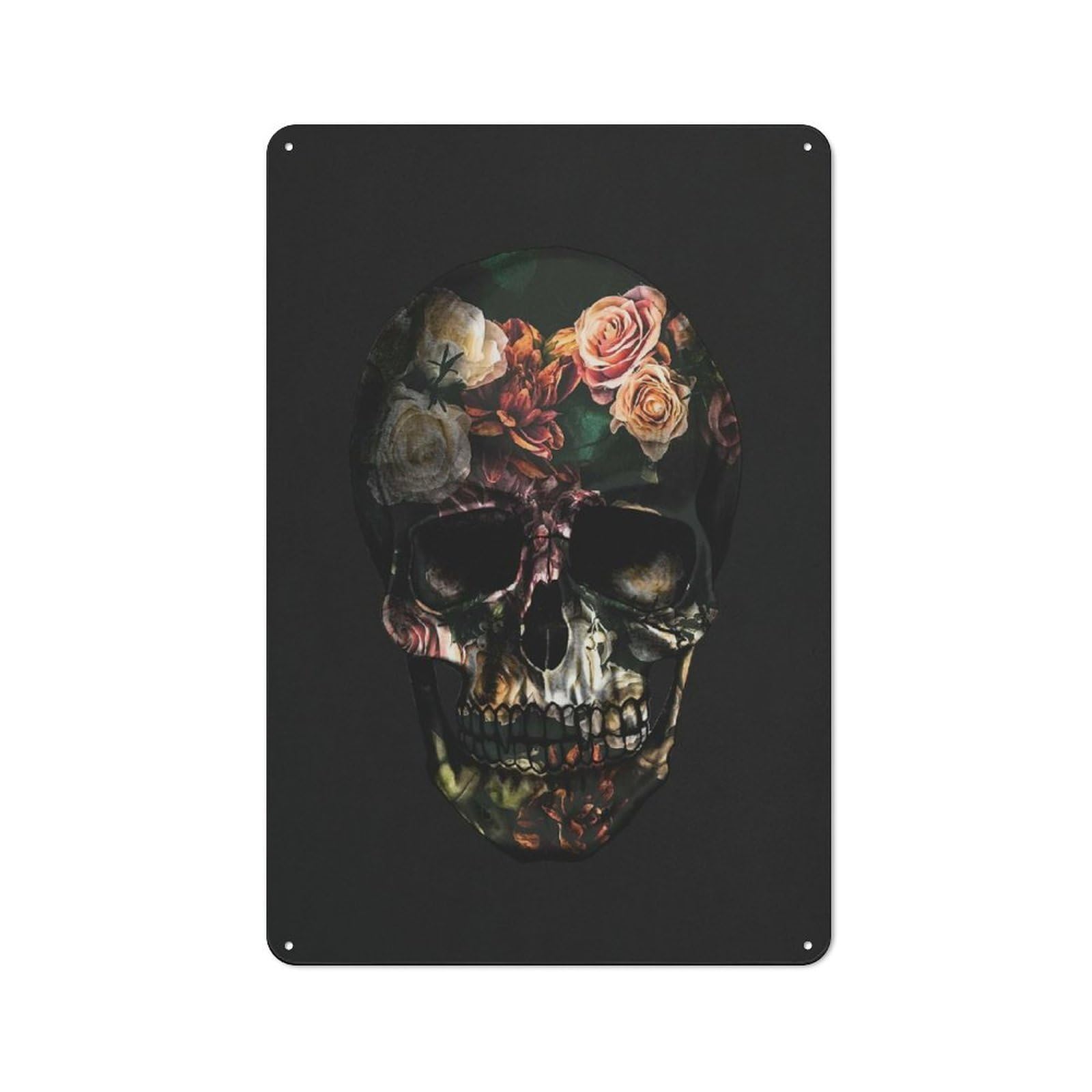 Metal Sign 30x20cm with FLORAL SKULL for Hallway Wall, Vintage Decor, for Vintage Wall Decor Fans, for Themed Room Decoration