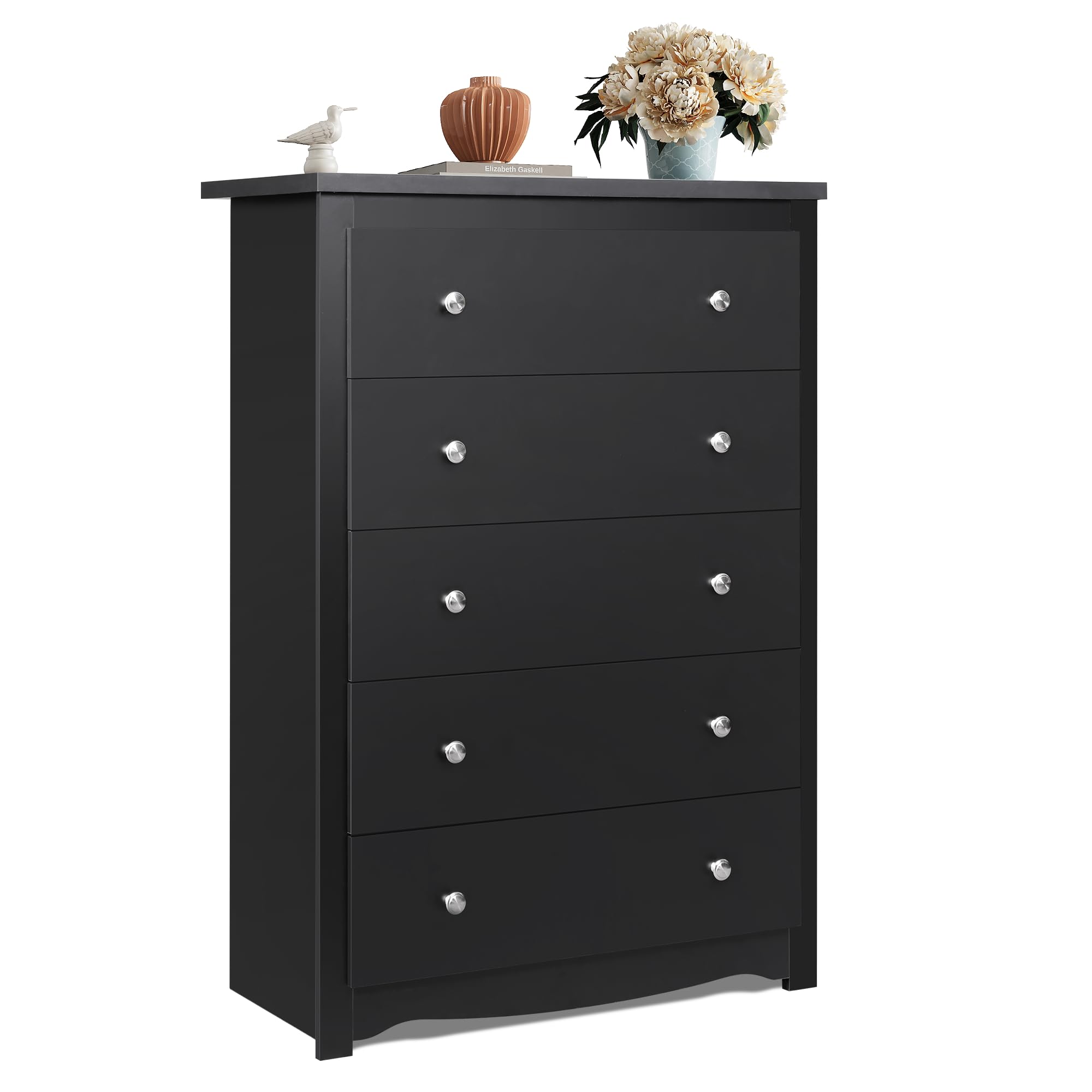 WLIVE Wood Dresser with 5 Drawer, Cabinets Dressers Wood Dresser Cabinet, Organizer Drawers for Bedroom, Living, Hallway, Measuring 15.7" W*31.4" D*45.3" H, Black ?