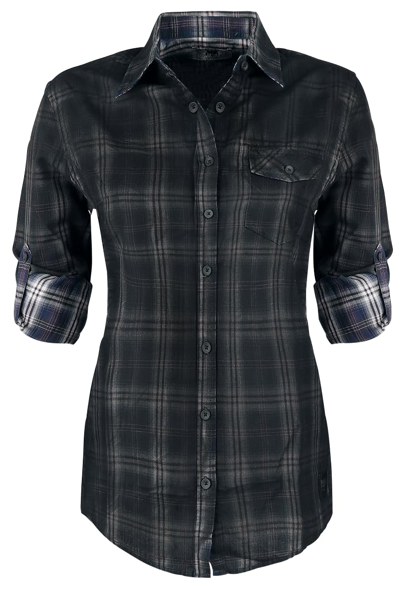 Black Premium by EMP Damen blau-graues Kariertes Hemd
