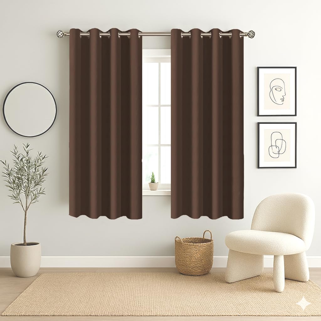Homestan Blackout Window Curtains 4 Feet Long Set of 2, Darkbrown