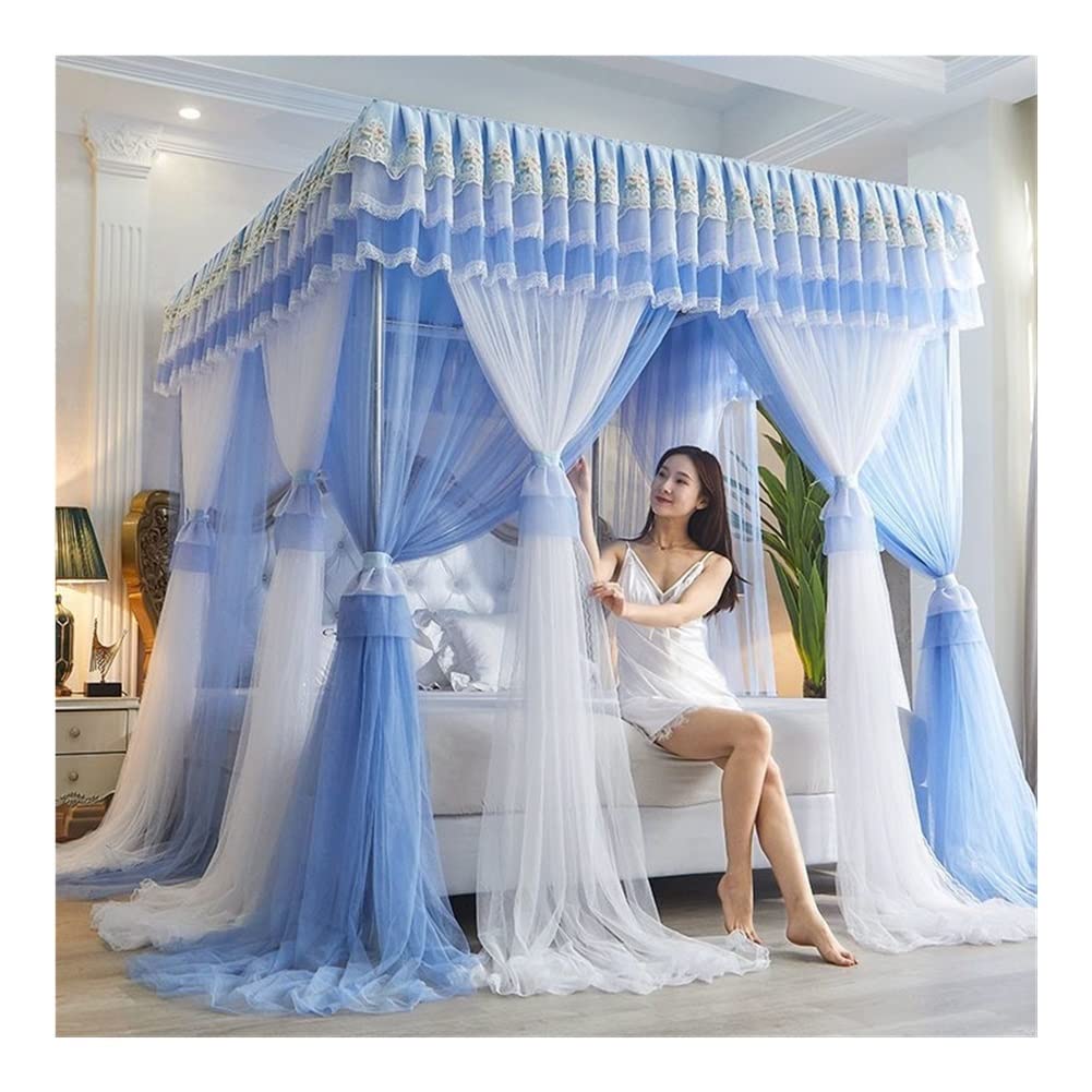 Cortina de Cama con Dosel de 4 Esquinas, Cortina de Cama con Dosel de Encaje Bordado de Princesa con Volantes, Cortina con Dosel para Cama para Adultos y Adultos, mosquitera de Malla transpa