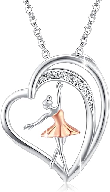 MEDWISE Ballerina Necklaces for Women, 925 Sterling Silver Gymnastics Ballerina Dance Pendant Necklace Jewelry Gifts for Teens Girls