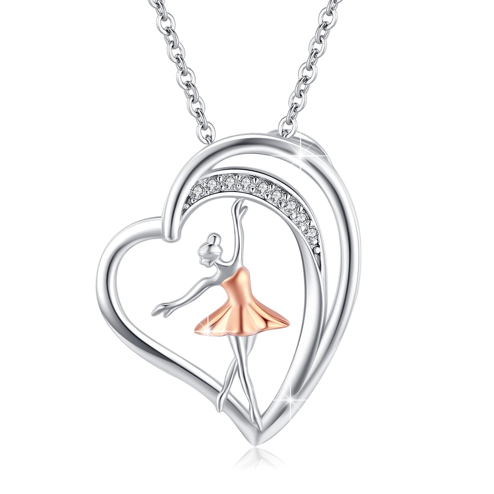 REDSUN Ballerina Halskette für Frauen, 925 Sterling Silber Herz Ballett