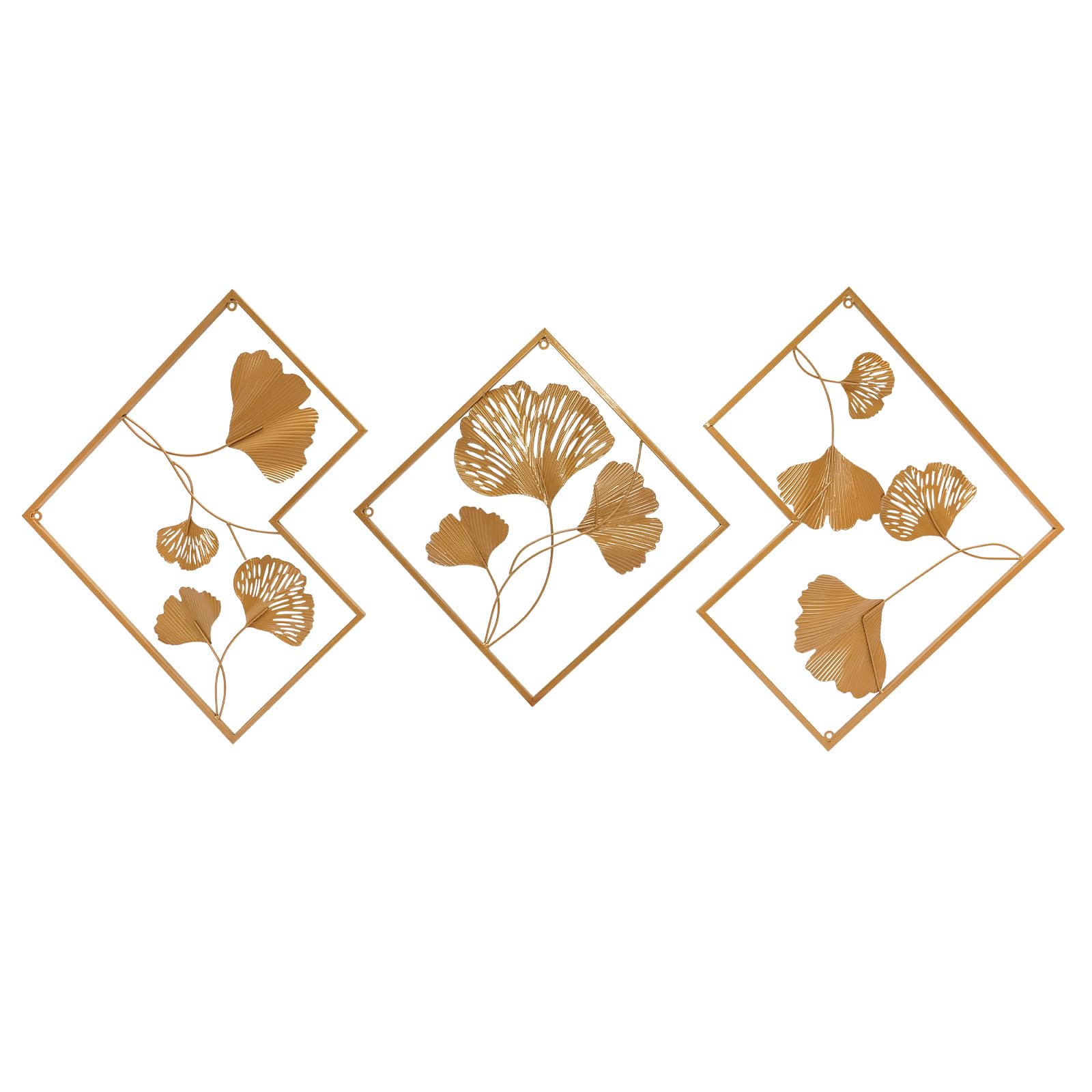 MEHOOSPVN 3 decorazioni da parete in metallo, a forma di foglia di ginkgo, decorazione da parete moderna di lusso, decorazione da parete in metallo, decorazione da parete, decorazione da parete in