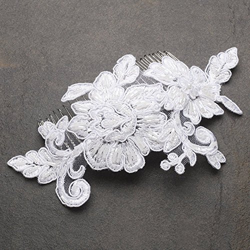 Mariell Romantic English Rose White Lace Hand-Made Bridal Comb - Gorgeous Vintage Wedding Headpiece
