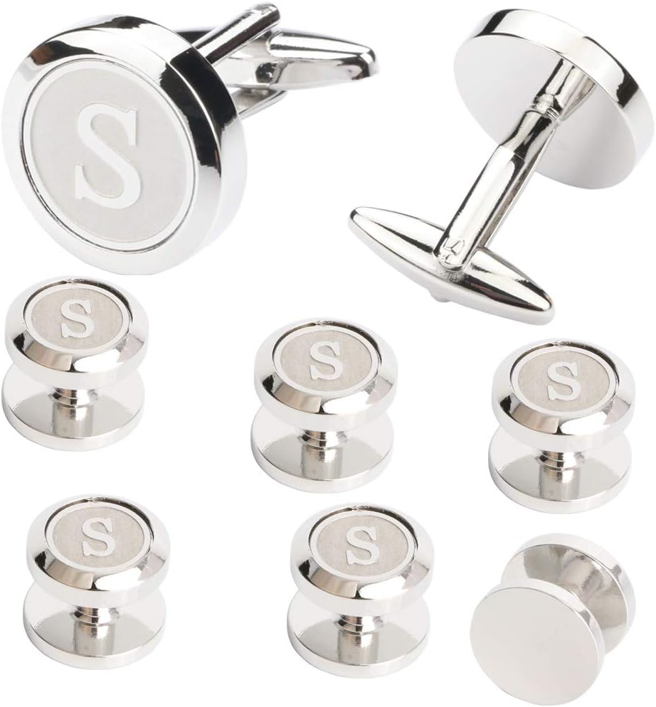 Mens Cufflinks and Studs Tuxedo Shirts Business Wedding Initials Alphabet A-Z Gift Set