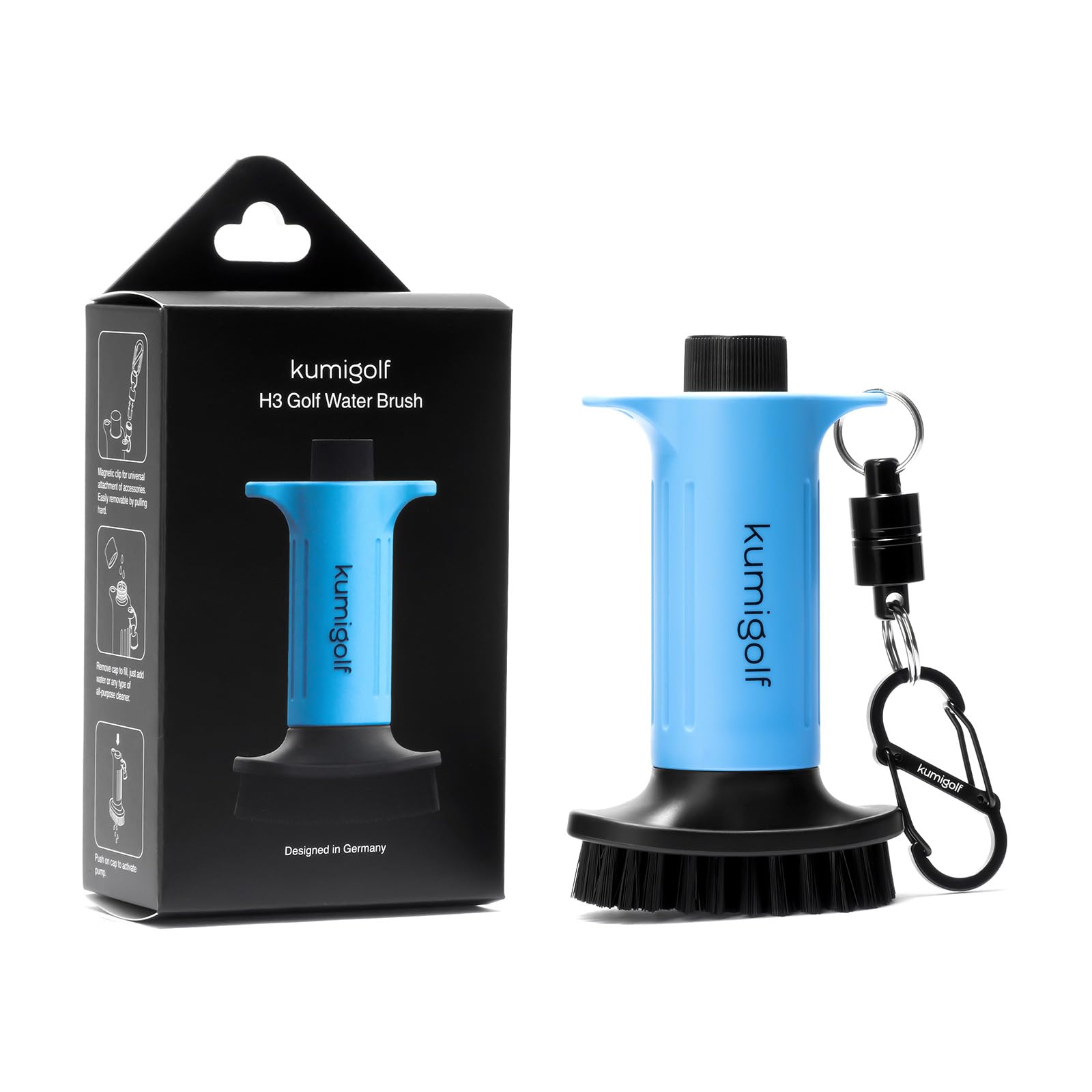 kumigolf® H3 Golf Wasserbürste – Premium Golfschläger Bürste mit Wassertank für Perfekte Schlägerreinigung & Schutz – Magnetclip & Hochwertige Nylonborsten – Unverzichtbares Golf Zubehör & Geschenk