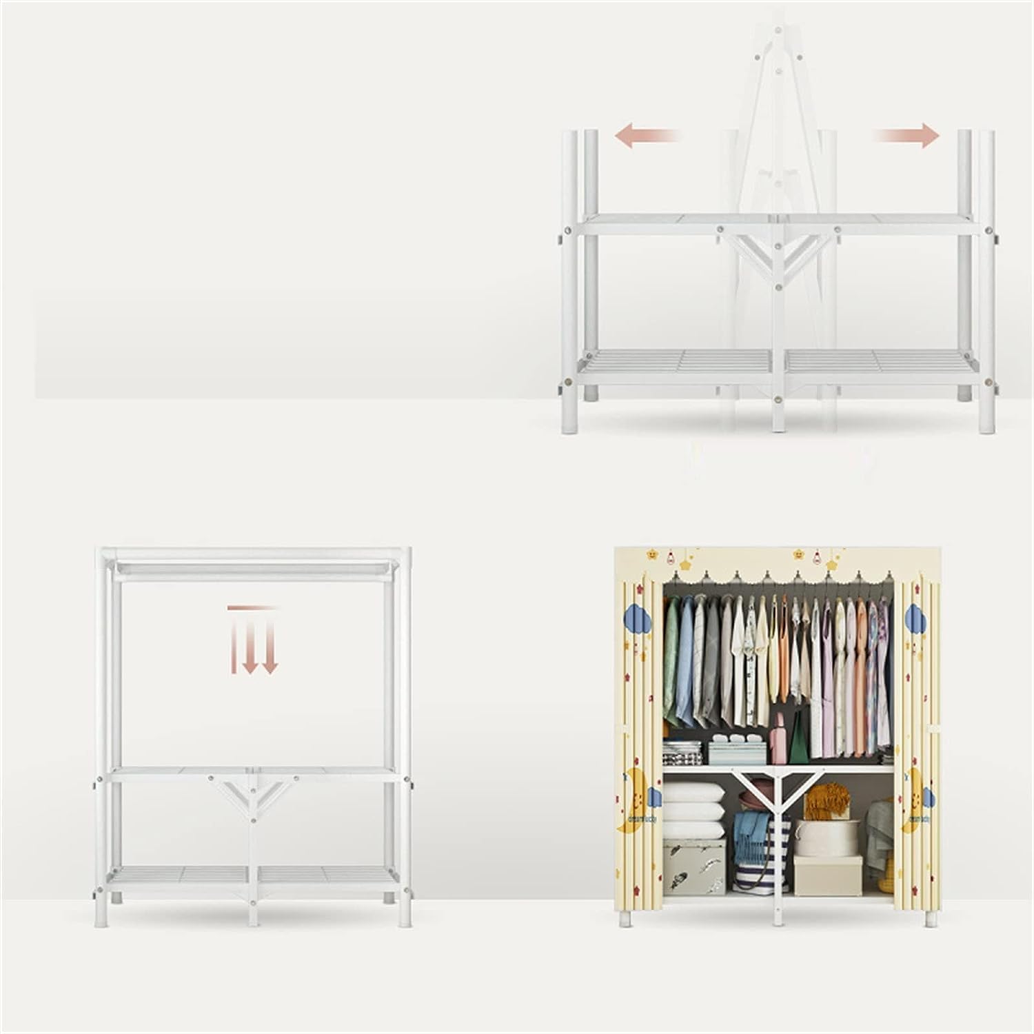 YOUUD Kleiderschrank Aus Stoff, 200x43x177 Cm – Tragbarer Schrank Mit Stangen & Regalen, Graue Abdeckung, Einfach Montiert