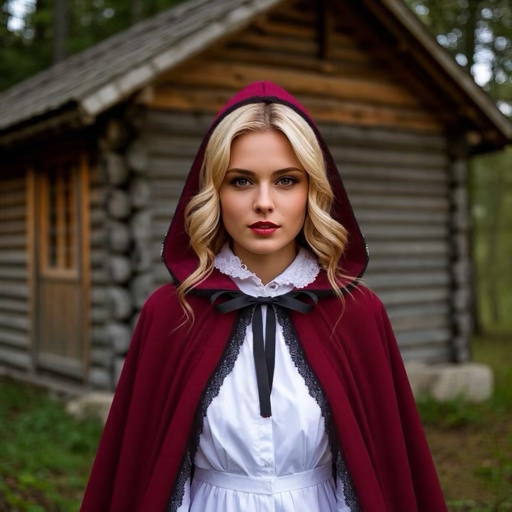 Little Red Riding Hood Cape Velvet Cloak for Halloween Cosplay Party - Image 6