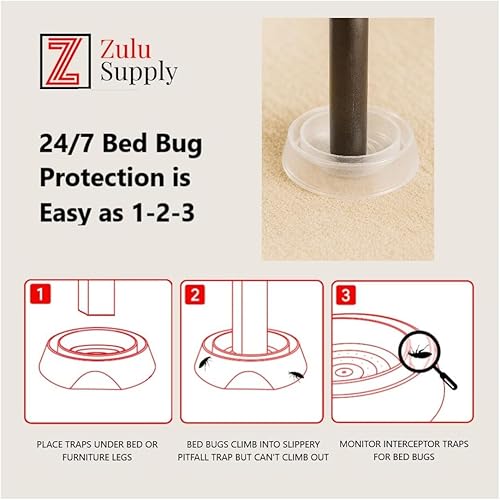 Miniatura 2 de Zulu Supply - Interceptores de insectos de cama, trampas, paquete de 8, transparente, monitor de chinches, detector de insectos para patas de cama o