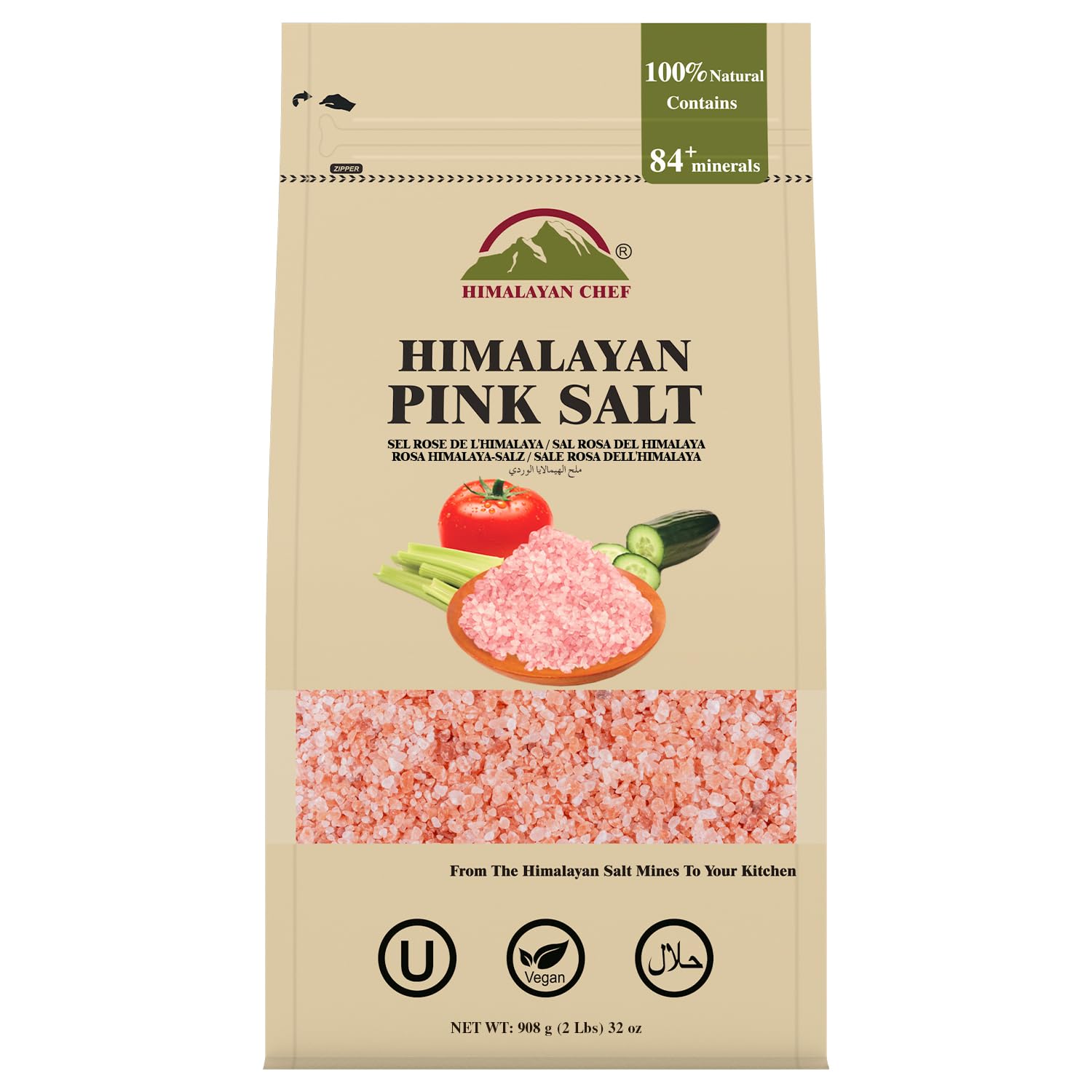 Himalayan Chef Pink Himalayan Salt, Coarse Grain - 4 lbs (2 x 2 Pound Bags)
