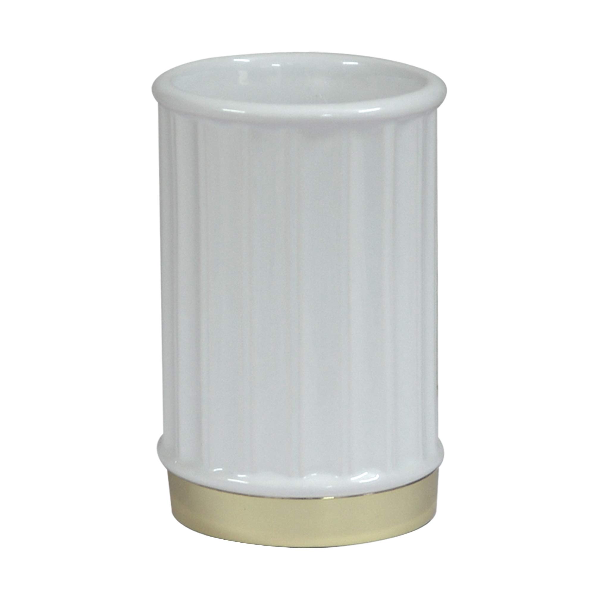 nu steelPanache Collection Ceramic, Decorative Makeup or Brush Holder,Tumblers for Bathroom Countertops, Desk, Dorm, and Vanity White Gold Finish