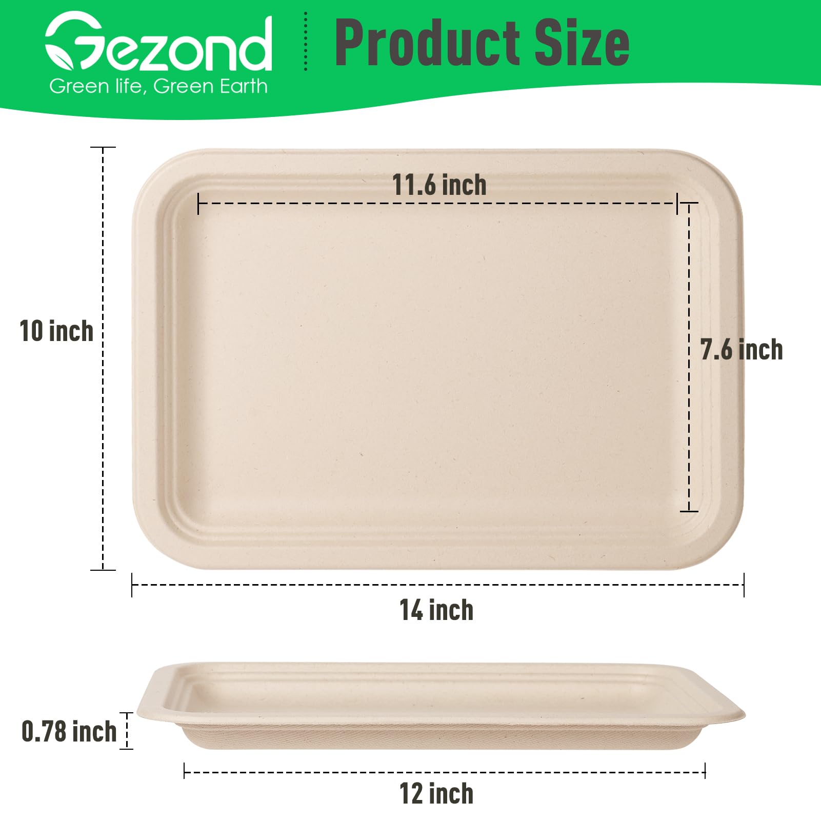 Gezond Paquete de 100 bandejas desechables de 14 pulgadas para alimentos, ecológicas, resistentes, platos de papel grandes compostables, platos de caña de azúcar para cangrejos, barbacoas, mariscos,