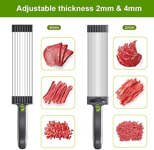 Miniatura 5 de OMNIZO - Cortador de carne fresca, juego de cuchillos de carne ajustables de acero inoxidable, opciones de grosor de 0.079 in y 0.157 in, cortador