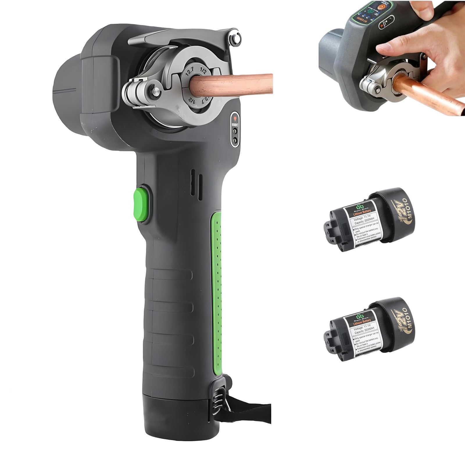 DzkZen Flaring Tools Copper Tube Expander, Electric Eccentric Air Conditioner Copper Tube Expansion Horn Tool, 45 Degree Eccentric Flaring Tool 2batteries