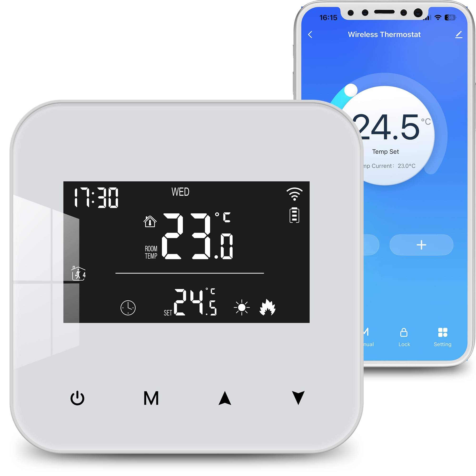 Termostato programable Diariamente Alimentado por batería, Apto para calderas de Gas de 2 Hilos Equipadas con Sistema. Compatible con Google Assistant y Alexa. Controlable Desde Tuya o Smart Life.