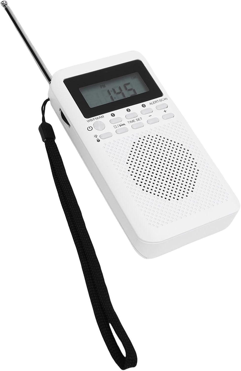 Tilbage view of the ASHATA Portable Multiband Radio showing the battery compartment cover and a product label with specifications.