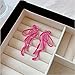 Fashion Statement Large Pink Bow Crystal Stud Drop Earrings, Decorative Ribbon Design, Wedding Party Jewelry，a pair (Pink)