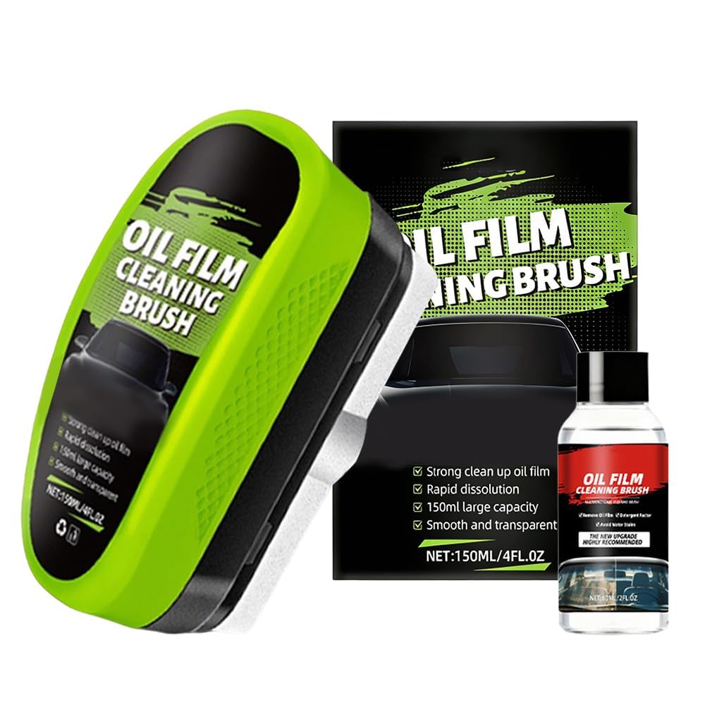 Multifunktionale ölfilm Reinigungsbürste, 2026 Neu Auto-Glasbeschichtung und Ölfilm Entferner, Brush Ölfilm-Entferner für Windschutzscheiben für Streifenfreie Sicht (Grün, 1)