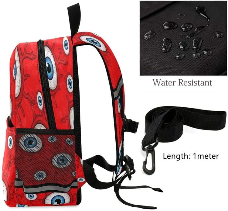 QUGRL Eyes on Red Background Toddler Backpack for Boys Girls Halloween Kids School Backpack with Chest Strap Leash Preschool Schoolbag Nursery Kindergarten Bag for Daycare Travel Hiking School