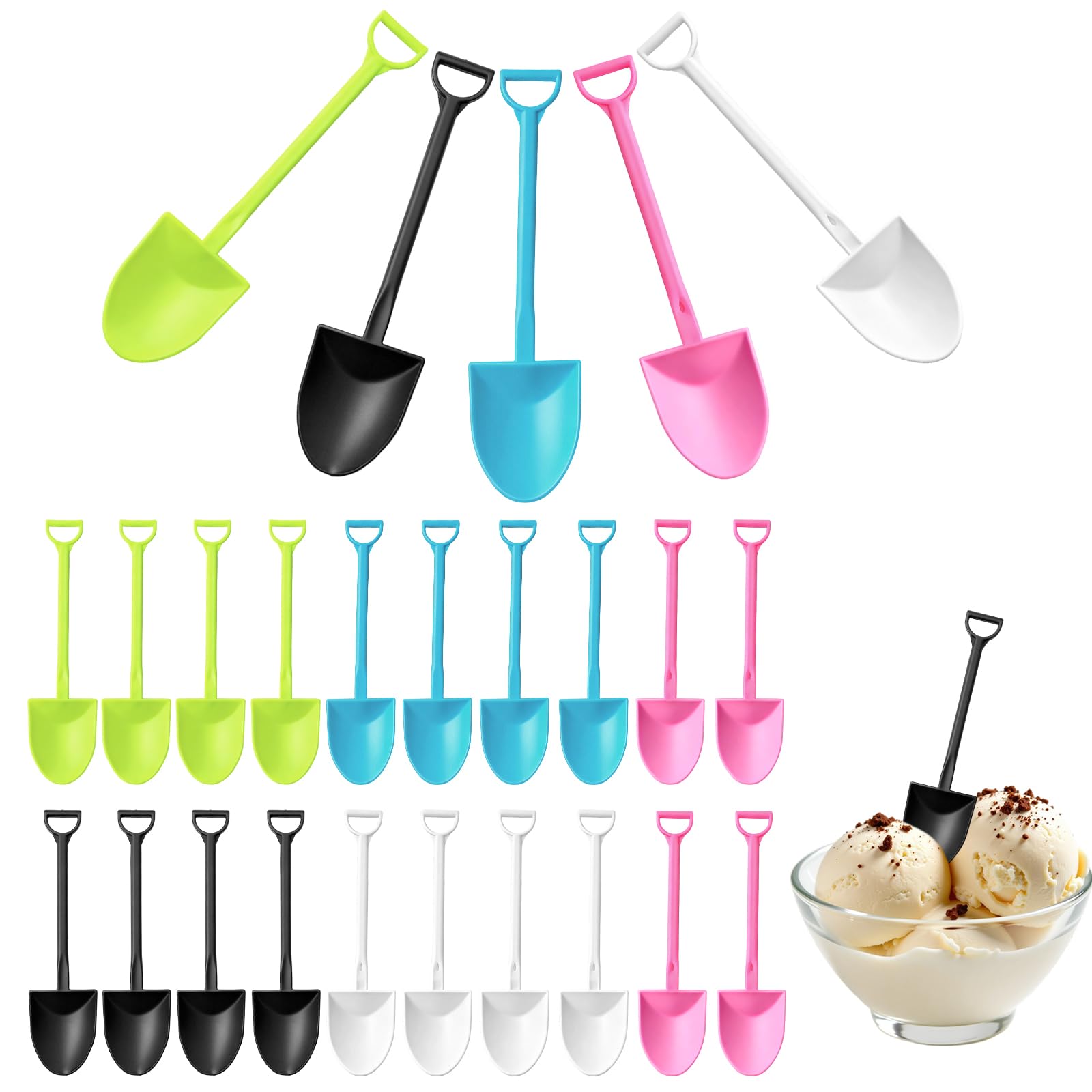 Photo 1 of 20PCS Mini Ice Cream Dessert Shovel Spoons - Multicolor & Cute Plastic Pudding Yogurt Spoons for Family Gathering, Wedding, Halloween, Party - Disposable Cutlery Mini Shovel for Cake, Ice Cream Cups